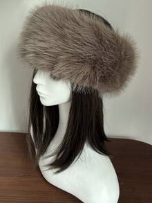 1 件优雅纯色涤纶仿皮草装饰保暖防风帽，马尾辫孔，厚耳保护蒙古保暖渔夫帽，秋冬 - 無頂帽 - 查看 21