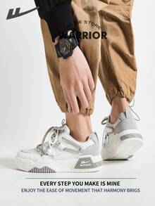 WARRIOR أحذية رياضية للرجال ذات طراز متواضع وراحة في الربيع والخريف، أحذية كاجوال أنيقة مناسبة للارتداء طوال العام، مقاومة للتآكل والصلبة لتدريبات الجري - أبيض/رمادي - مشاهدة 4