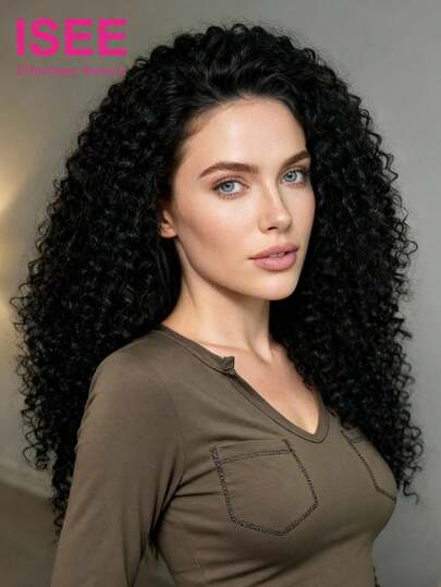 ISEE Hair Made Of 100% Unprocessed Human Virgin Hair Kinky Curly Wig 180% Density 16-30 Regular Inch 7*5 Transparent Front Lace Hair Pre-Cut Lace Pre-Plucked Hairline Pre-Bleached Mini Knots Lace Unprocessed Human Hair High Quality Wig