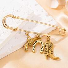 1件西部复古风靴子、帽子、马蹄铁、仙人掌、扑克牌、手枪合金吊坠胸针，创意设计，音乐节派对独特配饰礼品 - 金色 - 查看 4