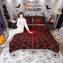 Castle Fairy 3pcs Happy Halloween  Comforter Set Queen/King Size Spider Web Animals Insect Rustic Bedding Set Suitable For Women Men Room Decor Spider Web Farmhouse  Comforter Red Black Bedding Set 2 Pillowcases - 紅色黑色 - 查看 2