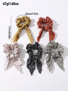 5pcs Women's Minimalist Ditsy Floral Rabbit Ear Hair Scrunchies, Suitable For Daily, Festival, Party, Casual Occasions Hair Ties Ponytail Holder Scrunchy Hair Ties Beauty Home Hair Accessories Hair Elastics,Travel,Birthday - Multicolor - View 5