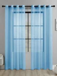 1pc Sheer Solid Color Window Curtain, Perfect For Living Room And Bedroom Decoration - White - View 23