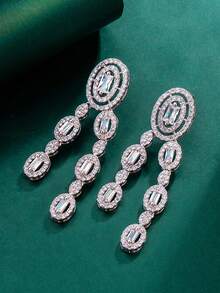 1对Tylionnejewelry奢华女士耳环，优雅珠宝礼品，适合约会、婚礼、派对、周年纪念日等场合。 - 銀色 - 查看 3