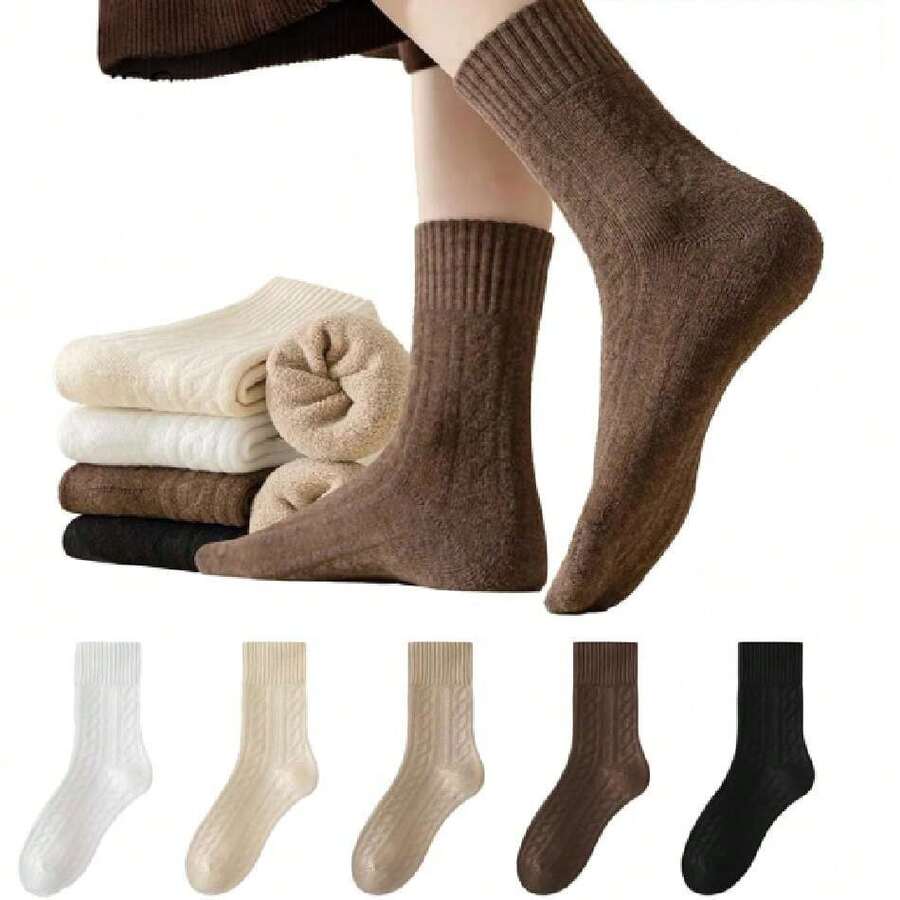 5 Pares Calcetines para Mujeres, Calcetines Gruesos Mujer, Calcetines de Algodón Tobillo Medio, Calcetas de Invierno para mujer, Calcetines de Lana Mujer, Adecuado como regalo para Mujer,41085812 - Multicolor - Ver 1