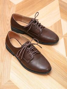 女士圆头系带平底鞋，户外复古休闲鞋 - 銅色 - 查看 6