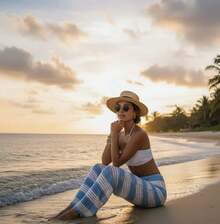 Beach Cover-Up Pants, Drawstring, Striped, Crochet, Blogger Style, Luxury Knitwear, Elegant, Women's Fashion, Summer, Casual, Beach Vacation - 藏蓝色 - 查看 7