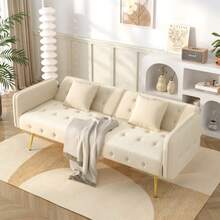 Multifunctional Two-Seater Sofa Bed With Bed Function, Adjustable Backrest, And Multi-Position Armrests. Modern Folding Sofa Bed For Living Room - Velvet Upholstery. Spacious Sleeping Area. - Beige - View 2