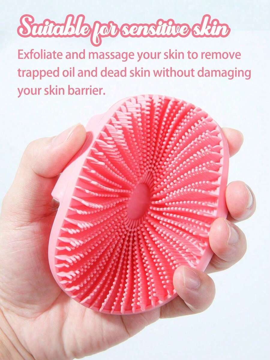 1pc Soft Silicone Body Exfoliating Brush, Handheld Shower Cleansing Brush, Removes Calluses & Gently Massages, Travel Essential Unisex Gift For Home Use - A - View 1