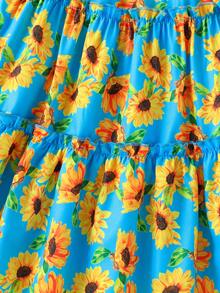 Girls' Summer Sunflower Strap Dress, Multi-Layer Cake Style, Crossbody Small Bag, Fresh Floral Vacation Style Summer Outfit - Multicolor - View 4
