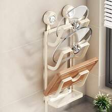 Suction Cup Pot Lid Rack, Wallmount Kitchen Storage Shelf, Multifunctional Cutting Board Holder With Strong Suction Cup - Multicolor - View 10