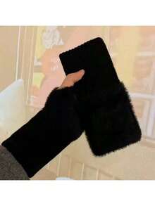 1-2 Pairs Luxury Warm & Versatile Style Solid Color Women's Fingerless Gloves Soft Glutinous Mink Fleece & Woolen Plush Knitted Fabric Touchscreen Compatible Half-Finger Wrist Protection Design Thickened Cold Resistance & Heat Retention/Skin-Friendly Breathable/Flexible Operation No Restriction Office & Study/Daily Outings Summer - Fingerless Gloves - View 7