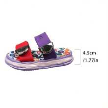 女士厚底极简时尚多巴胺涂鸦印花魔术贴凉鞋 - 中紫紅色 - 查看 5