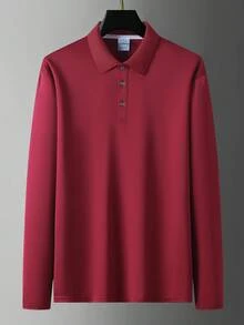 Men's Business Casual Slim Fit Long Sleeve Polo Shirt, Solid Color Collar Design, Suitable For Daily Wear And Business, Easter Polo Sports - Red - View 6
