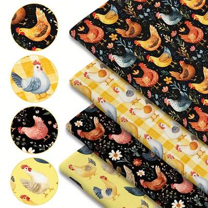 1pc Chicken Quilting Fabric - 59 X 19.68 Inches (150 X 50 Cm) Pre-Cut Polyester Fabric With Farm Roosters Pattern Patterns - Suitable For DIY Sewing, Scrapbooking, Tablecloths And Crafts