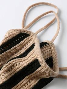 Elegant Backless Striped Slip Dress, High-End French Style, Suitable For Daily, Beach, Evening, Dating, Holiday Wear - Apricot - View 8