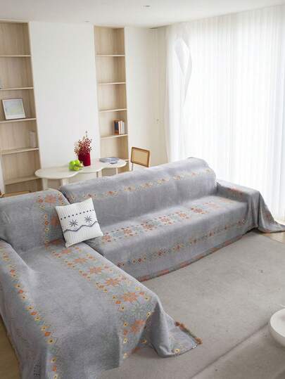 1pc Boho Style Sofa Towel Cover, Geometric Pattern Sofa Cover, Pet Friendly Sofa Protector Suitable For Living Room, Bedroom, Office, Home Decor, For 1/2/3/4 Seater Sofas