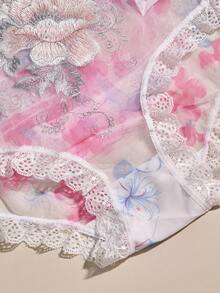 3pcs Lace Sexy Embroidered Retro Palace Style Mature Charm Comfortable Breathable Transparent Panties - Multicolor - View 9