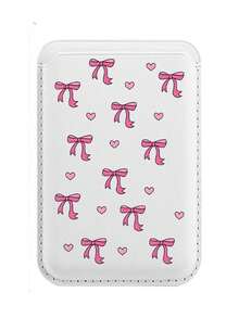 Pink Bowknot Design 1pc Magnetic Card Holder Case With Cherry Blossom & Bow Design Compatible With Apple Phone Spring Gift - Multicolor - View 9