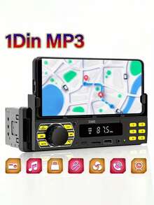 12V 1DIN 数字车载立体声收音机 MP3 音乐播放器，带 FM/USB/SD/AUX-IN 接口和手机支架 - A - 查看 9
