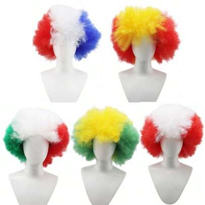 2026 Hair Wig, Breathable Capless Cap Synthetic Fiber Funny Joker Carnival Props, Jumbo Size Unisex Design Patriotic Colors Afro Patriotic Wig Carnival Events