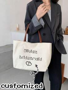 Personalized Wedding Tote Bag, Bride & Mother Customized Tote Bag, Multi-Functional Leather Handle Shoulder Bag, Bride's Mother Birthday Wedding Party Appreciation Gift, Bride & Groom Wedding Bridesmaid Gift, Wedding Favors - Multicolor - View 6
