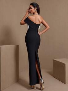 女士优雅收腰鸡尾酒会礼服，撞色设计，3D蝴蝶结装饰，适合婚礼和春季穿着 - 黑與白 - 查看 6