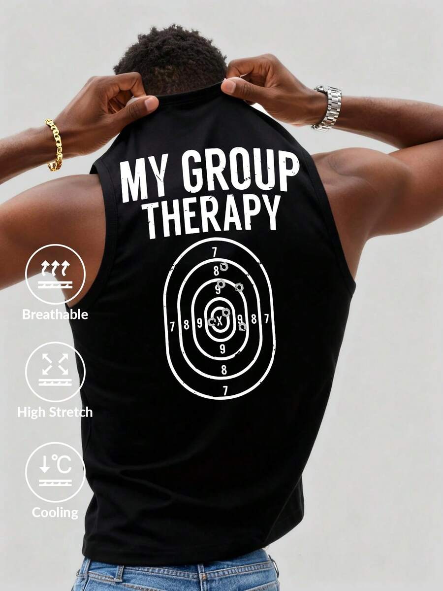 White Shark Men's Casual Fashion Street Letter Print Round Neck Tank Top, Summer - Black - View 1