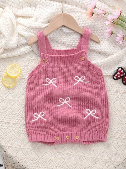 Cute & Sweet Butterfly Embroidery Knitted Romper For Baby Girls, Soft & Comfortable Fabric, Must-Have For Adorable Babies In Summer!