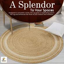 Jute Cotton Area Rug 4ft Round Natural Fiber Handmade Boho Farmhouse Jute Area Rug Soft Braided Rustic Vintage Reversible Rug- Indoor Kitchen Bedroom Living Room Hallways Enterway 4ft Circle - Natural-14 - View 10