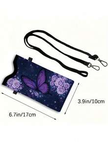 Butterfly & Purple Rose Starry Sky Print Phone Case - Adjustable Strap, High-Quality Synthetic Leather, Unisex Design, Fits Most Phones & Wallets, Casual Elegant Daily Use, Butterfly Phone Case, Travel Accessory, Modern Style, Lightweight & Portable - Multicolor - View 5