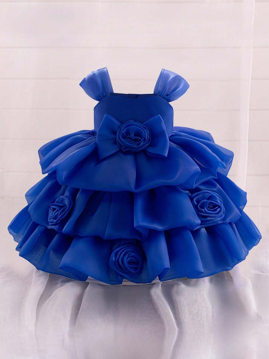 Đầm công chúa tutu dễ thương bằng vải organza hoa 3D với dây đeo dày cho bé gái, thích hợp cho tiệc sinh nhật, họp mặt gia đình, dã ngoại. Không bao gồm băng đô cài tóc. - Xanh đậm - Xem 1