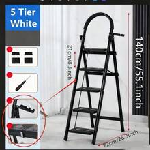 3/4/5-Tier Folding Step Stool (Black/Red/Pink) - Wide Non-Slip Pedals Sturdy Steel Lightweight Portable Step Ladder For Kitchen Home Durable Space-Saving Foot Stool Ideal For Reaching High Cabinets, Organizing, Cleaning & Daily Household Tasks - 粉紅色 - 查看 2