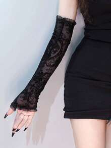 Lace Sheer Korean Style Retro Mesh Black Lace Gloves, Sexy Photo Prop, Black Fishnet Arm Sleeves - Multicolor - View 4