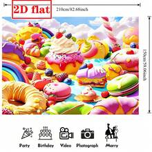 2D Flat Dessert-Themed Party Backdrop, Colorful Pastries And Sweet Treats Photography Background, Large Fabric Banner For Celebrations, Ideal For Birthdays, Baby Showers, And Photo Shoots, Cheerful Decoration With Cupcakes, Donuts, And Fresh Fruits, Perfect For Indoor Events - Multicolor - View 3