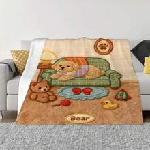 1 pătură pufoasă, confortabilă, cu model drăguț de cățeluș și ursuleț, decor pentru dormitor, covor de picnic, pătură de călătorie, pătură de lână, pătură de pat, pătură de aruncat, pătură de toamnă, pilotă de vară, pătură de dormitor, pătură moale, husă de canapea, design moale tricotat din poliester, multifuncțional, lavabilă la mașină, lenjerie de pat, o pătură pufoasă și o aruncătură confortabilă, cadou ideal pentru casă, călătorii, exterior, caldă și confortabilă - Multicolor - Vizualizare 8