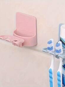 1pc Wall-Mounted Toothbrush & Toothpaste Holder, Space-Saving Bathroom Storage Rack, No Drilling Or Adhesive Required, Hygienic Countertop/Bathroom Organizer - Multicolor - View 4