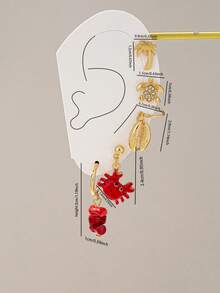 Bộ 5 bông tai phong cách bãi biển, gồm các họa tiết cua, rùa, san hô, vỏ sò, cây dừa, trang sức mùa hè. - Nhiều màu - Xem 3