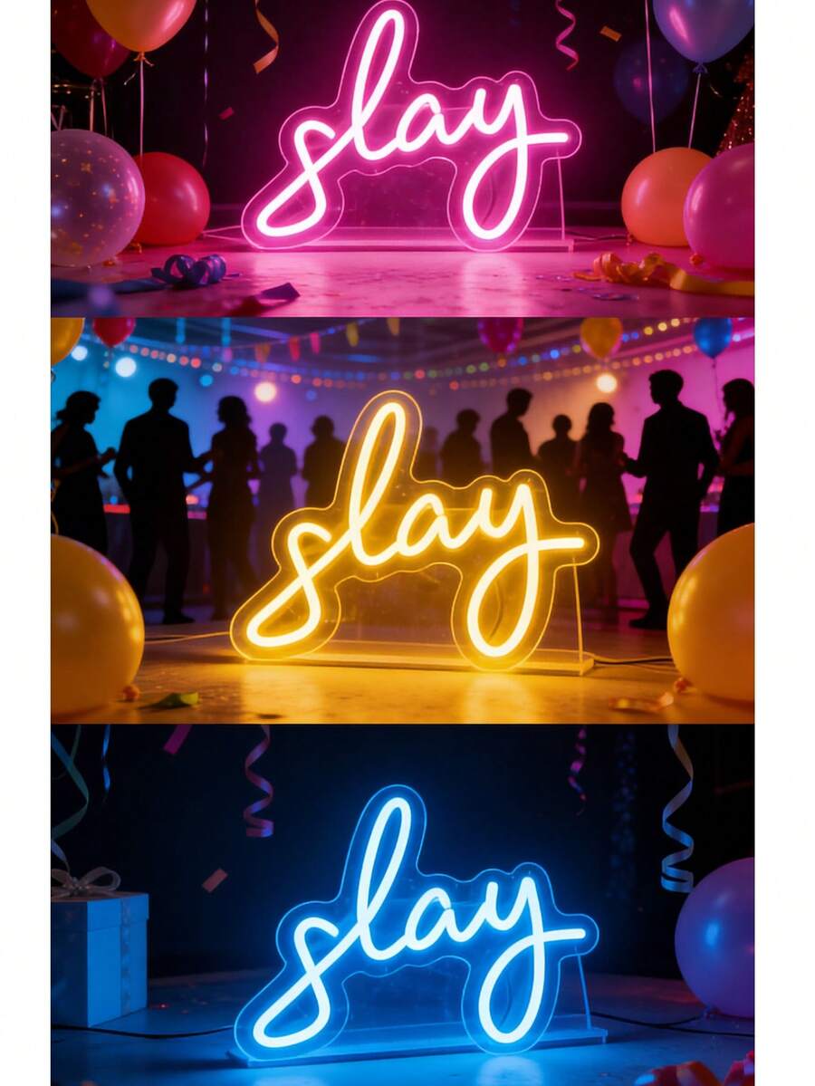1pc 29x25cm "Slay" Neon Sign: USB Powered (Data Cable Included) | Pink / Warm Yellow / Ice Blue, Suitable For Party Atmosphere, Bedroom Wall, Live Streaming Background, Bar & Nightclub Selfie Zone, Wall-Mounted Or Tabletop - Hot Pink - View 1