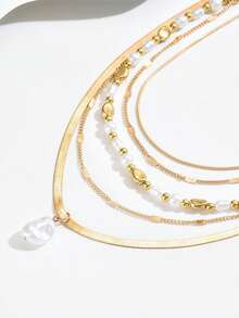 1件复古仿珍珠项链，女士多层时尚项链，轻盈奢华锁骨链配饰，时尚独特的高端简约金属设计，多层项链 - 項鍊 - 查看 4