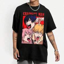 Mens Tshirts 180g Pure Cotton T-Shirt Aki Hayakawa Chainsaw Devil T-Shirt,Short Sleeved Single-Sided Printed T-Shirt,Pullover Style Shirt,Retro Hip-Hop Style,Street Style,Machine Washable,180g Heavy Cotton,Spring Summer Top, Relaxed Fit Tee, Comfortable Outdoor Casual Wear Men's Fashion Print Casual T-Shirt Casual Summer T-Shirt, Comfortable Outdoor Casual Wear - Black - View 1