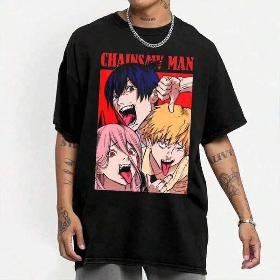 Mens Tshirts 180g Pure Cotton T-Shirt Aki Hayakawa Chainsaw Devil T-Shirt,Short Sleeved Single-Sided Printed T-Shirt,Pullover Style Shirt,Retro Hip-Hop Style,Street Style,Machine Washable,180g Heavy Cotton,Spring Summer Top, Relaxed Fit Tee, Comfortable Outdoor Casual Wear Men's Fashion Print Casual T-Shirt Casual Summer T-Shirt, Comfortable Outdoor Casual Wear - Black - View 1