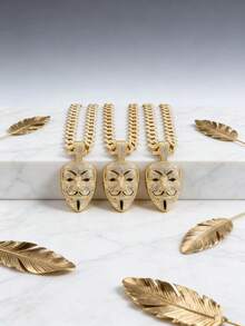 1件朋克摇滚嬉皮风链合金镶钻吊坠项链，嘻哈面具设计，男士款 - 面具吊墜項鍊 - 查看 5