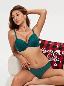 Áo ngực có gọng, đệm mút ren hoa lãng mạn WINGSLOVE dành cho nữ, thoải mái với gọng dày, dây đeo có thể điều chỉnh, thiết kế nâng đỡ, chi tiết ren gợi cảm, hỗ trợ mềm mại. - Màu xanh lá cây đậm - Xem 6