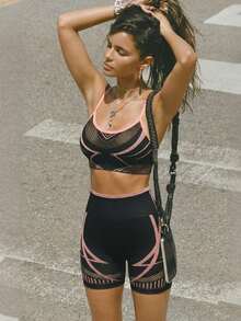 一套女士时尚紧身塑形提拉运动服 - 粉色 - 查看 2