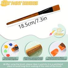 Set de 12 piezas de brochas planas grandes de cabeza sintética, adecuadas para acrílico, acuarela, pintura, manualidades y arte corporal - Conjuntos - Ver 3
