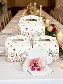 12个装野花主题派对糖果盒，花卉派对回礼盒，野花主题糖果盒，适用于新娘送礼会、生日派对、婚礼派对用品，多色野花纸质礼品盒，派对回礼盒，山墙式盒身，印有中国风花卉图案的糖果盒 - 彩色 - 查看 1