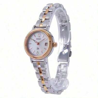 Orient Reloj de mujer elegante de acero inoxidable bicolor en oro rosa, esfera pequeña de cuarzo con calendario, adecuado para uso diario SWG02002W0