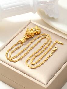 1件18K镀金铜貔貅吊坠项链，3D立体浮雕吞币造型，适合男士日常佩戴、节日及礼品馈赠 - 彩色 - 查看 2