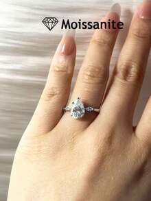 1pc 2 Carat Pear Cut Moissanite Engagement Ring, Elegant Wedding Ring, Best Choice For Proposal, Engagement, Wedding, Party, Daily Wear - Silver - View 4